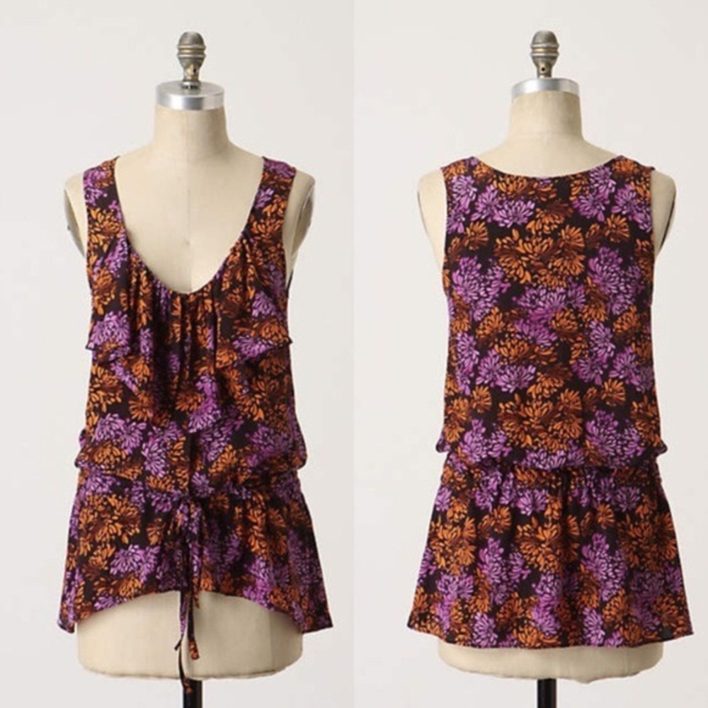 Anthro Lil Lightning Flower Silk Tunic Tank